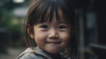 Lustiges asiatisches Kind mit lachenden Augen