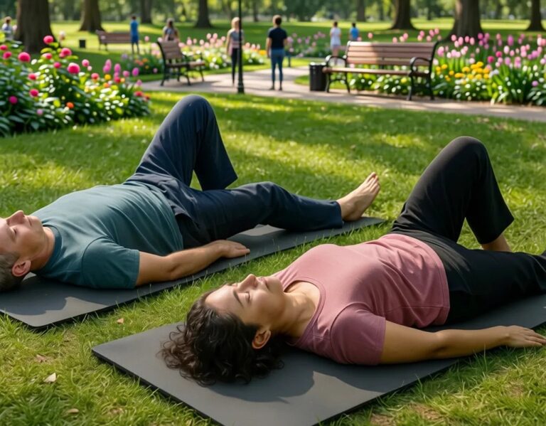 Bewegt Im Park 2026 3 Zwei Personen machen Feldenkrais im Park